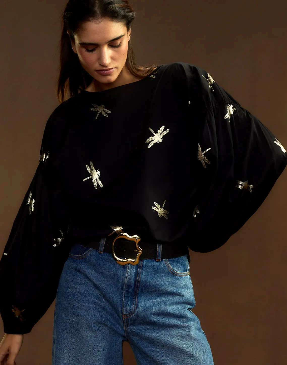 Cynthia Rowley Geneva Gold Foil Blouse BLKGLD Online