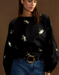 Cynthia Rowley Geneva Gold Foil Blouse BLKGLD Online