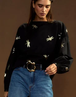 Cynthia Rowley Geneva Gold Foil Blouse BLKGLD Online