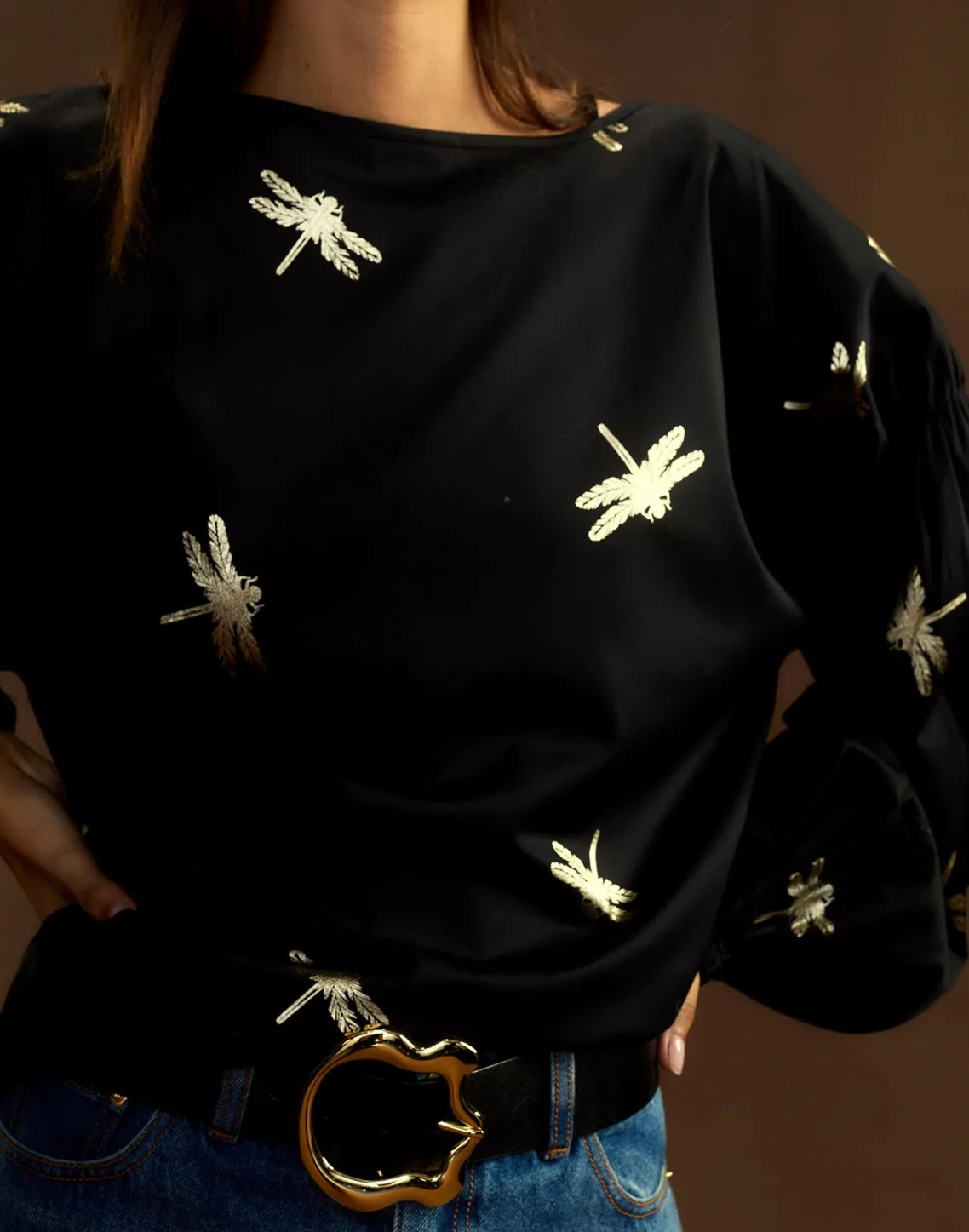 Cynthia Rowley Geneva Gold Foil Blouse BLKGLD Online