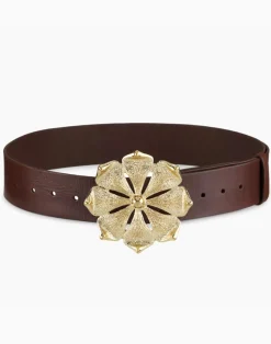 Cynthia Rowley Gold Flower Buckle Belt Brown Sale