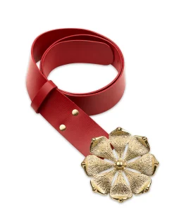 Cynthia Rowley Gold Flower Buckle Belt Red Best