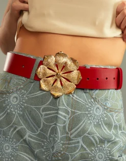 Cynthia Rowley Gold Flower Buckle Belt Red Best