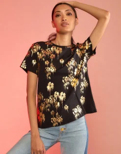 Cynthia Rowley Gold Foil T-Shirt BLKGLD Outlet