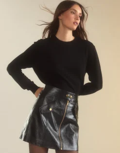 Cynthia Rowley Harper Vegan Leather Skirt BLACK Sale