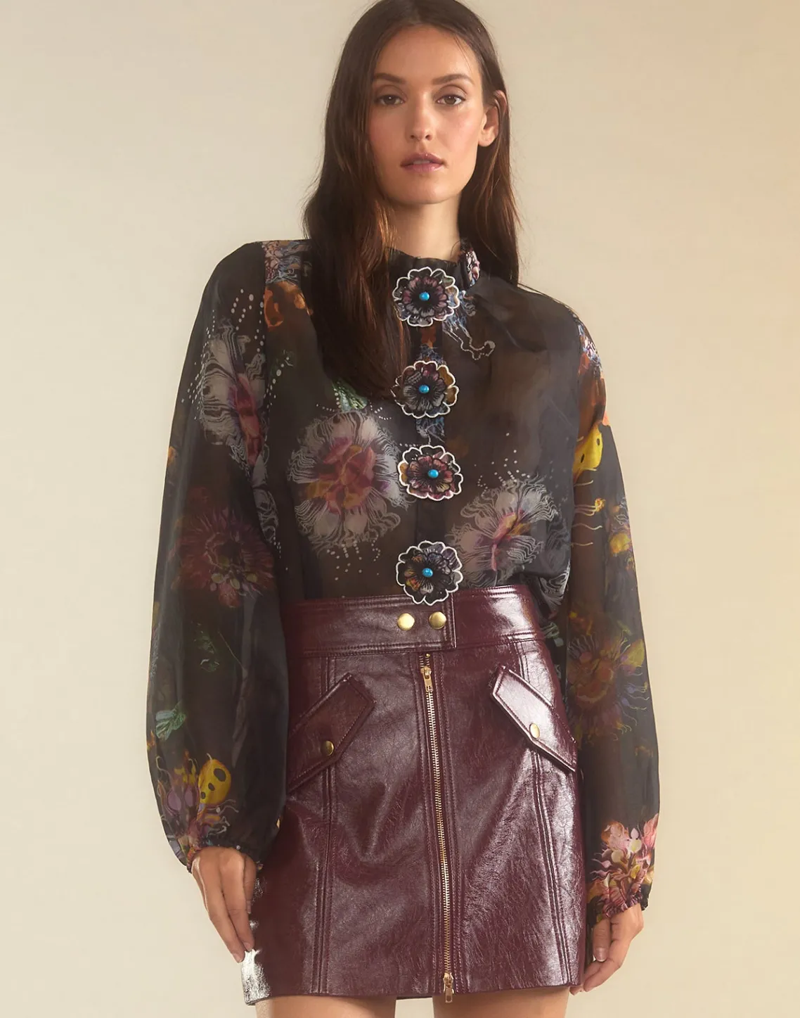 Cynthia Rowley Harper Vegan Leather Skirt OXBLD Online
