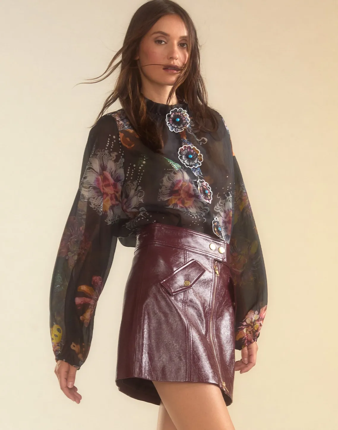 Cynthia Rowley Harper Vegan Leather Skirt OXBLD Online