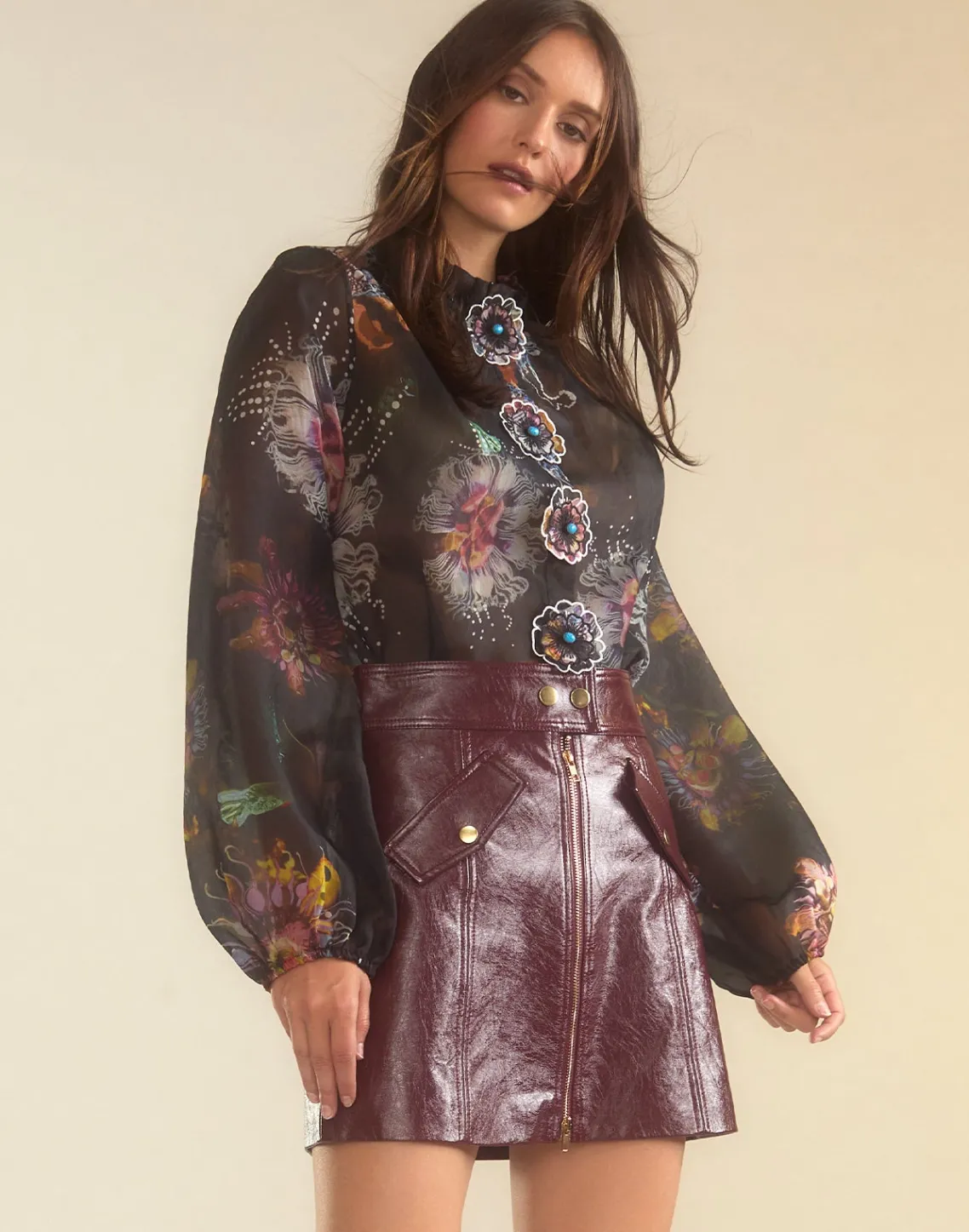 Cynthia Rowley Harper Vegan Leather Skirt OXBLD Online