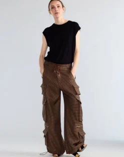 Cynthia Rowley Houndstooth Cargo Pants BLKBR Sale