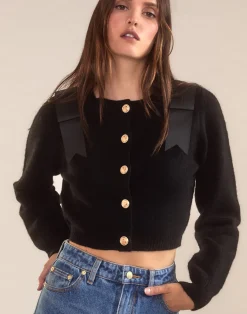 Cynthia Rowley Ivy Cropped Wool Cardigan BLACK Clearance