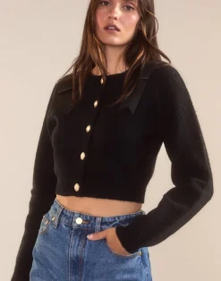 Cynthia Rowley Ivy Cropped Wool Cardigan BLACK Clearance