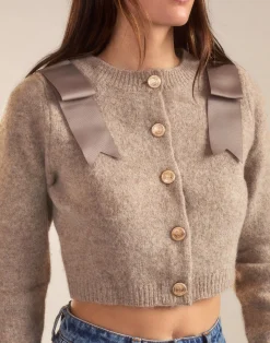 Cynthia Rowley Ivy Cropped Wool Cardigan CAMEL Clearance