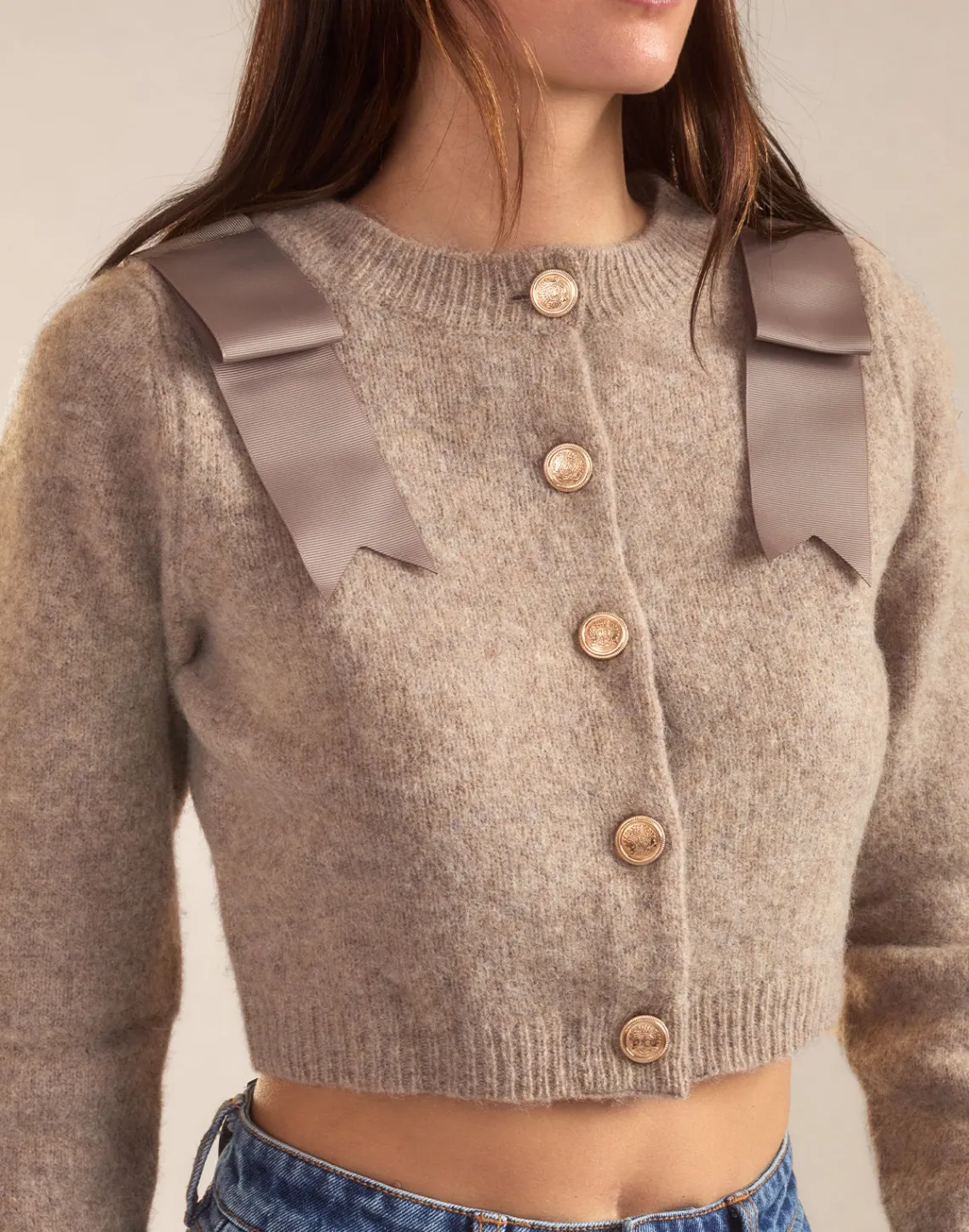 Cynthia Rowley Ivy Cropped Wool Cardigan CAMEL Clearance