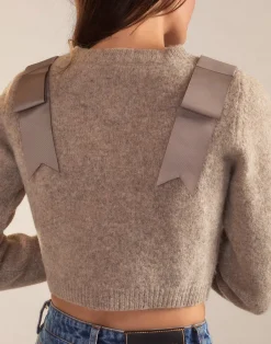 Cynthia Rowley Ivy Cropped Wool Cardigan CAMEL Clearance