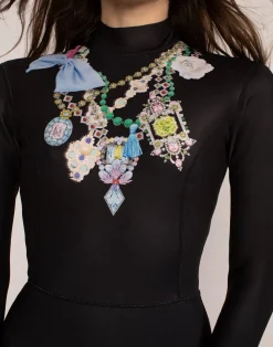 Cynthia Rowley Jewel Necklace Wetsuit BLACK Fashion