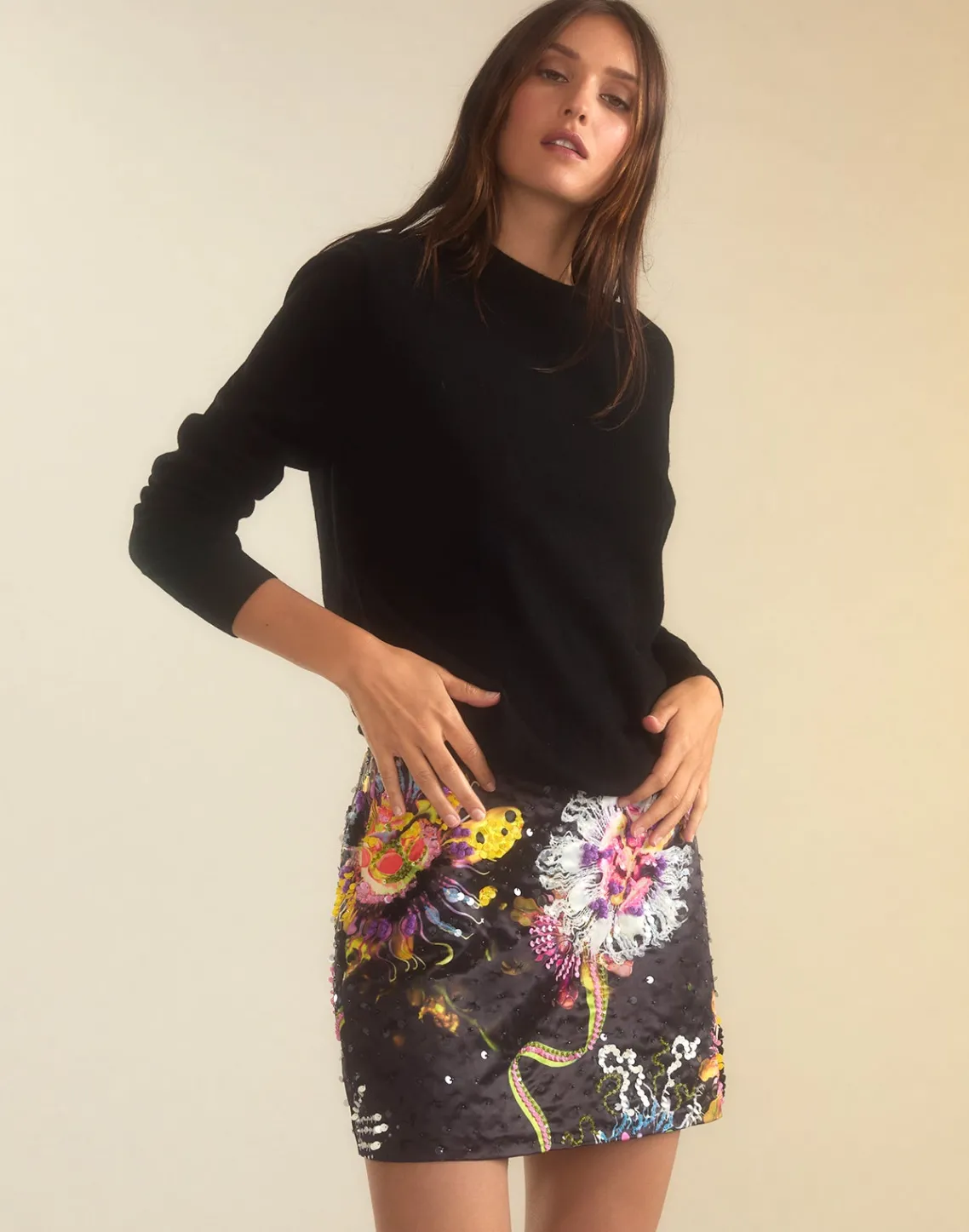 Cynthia Rowley Kaia Skirt BLKFL Clearance