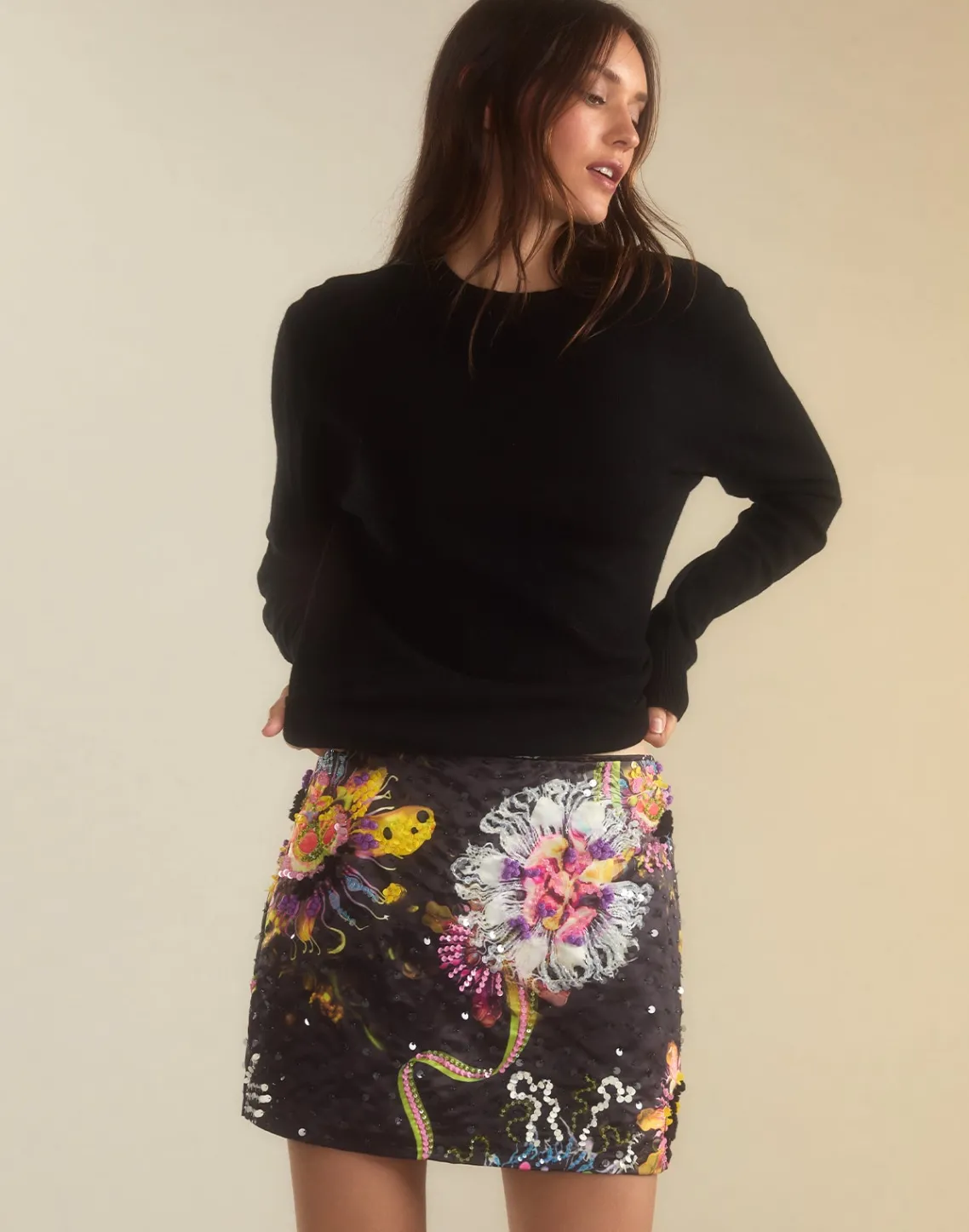 Cynthia Rowley Kaia Skirt BLKFL Clearance