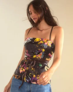 Cynthia Rowley Kaia Tie Top BLKFL Outlet