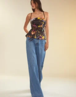 Cynthia Rowley Kaia Tie Top BLKFL Outlet