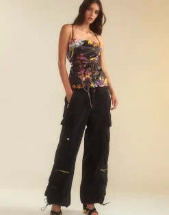 Cynthia Rowley Kaia Tie Top BLKFL Outlet