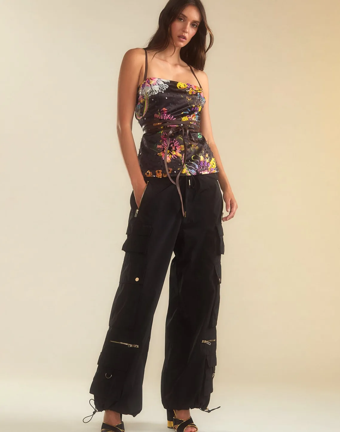 Cynthia Rowley Kaia Tie Top BLKFL Outlet