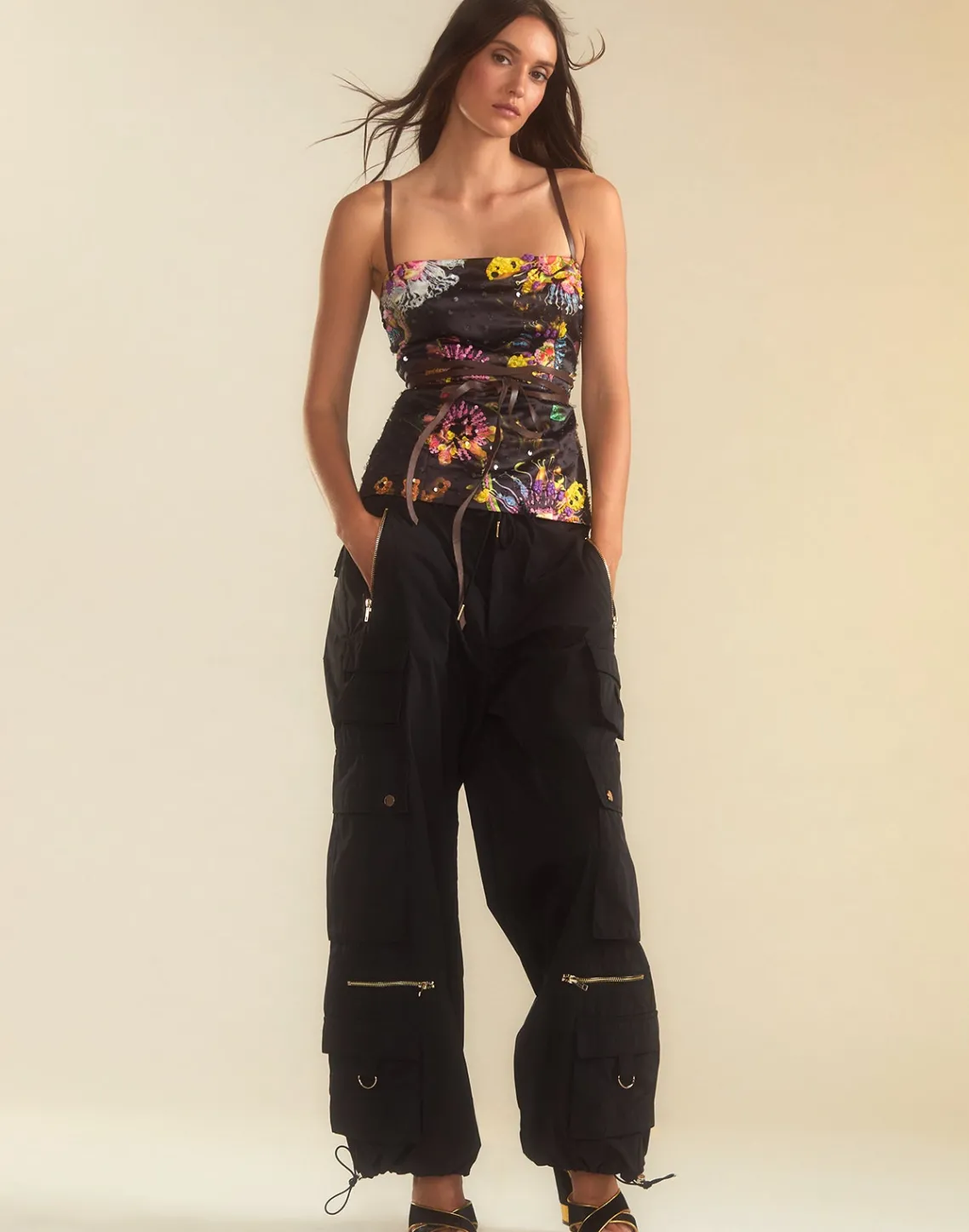 Cynthia Rowley Kaia Tie Top BLKFL Outlet