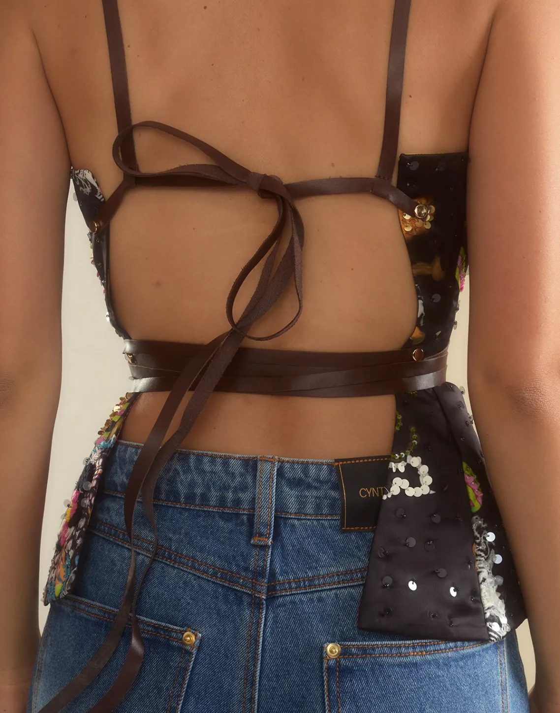 Cynthia Rowley Kaia Tie Top BLKFL Outlet