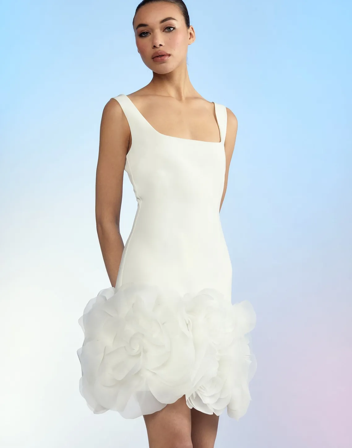 Cynthia Rowley Kourtney Organza Flower Hem Dress White Clearance