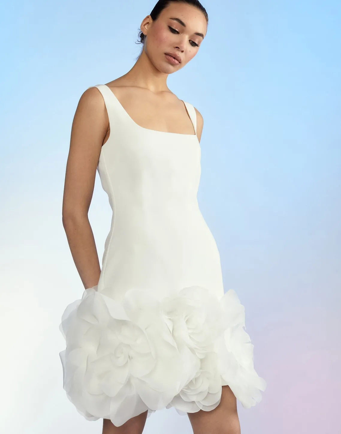 Cynthia Rowley Kourtney Organza Flower Hem Dress White Clearance
