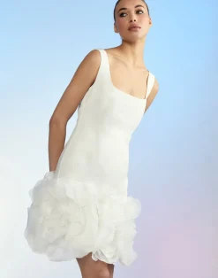 Cynthia Rowley Kourtney Organza Flower Hem Dress White Clearance