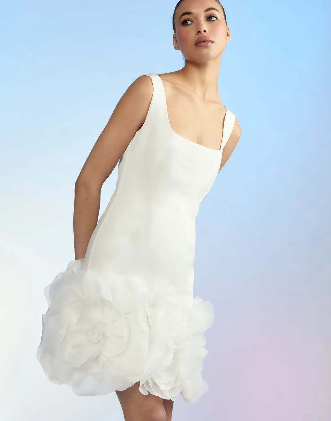 Cynthia Rowley Kourtney Organza Flower Hem Dress White Clearance