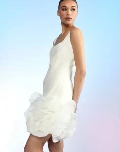 Cynthia Rowley Kourtney Organza Flower Hem Dress White Clearance