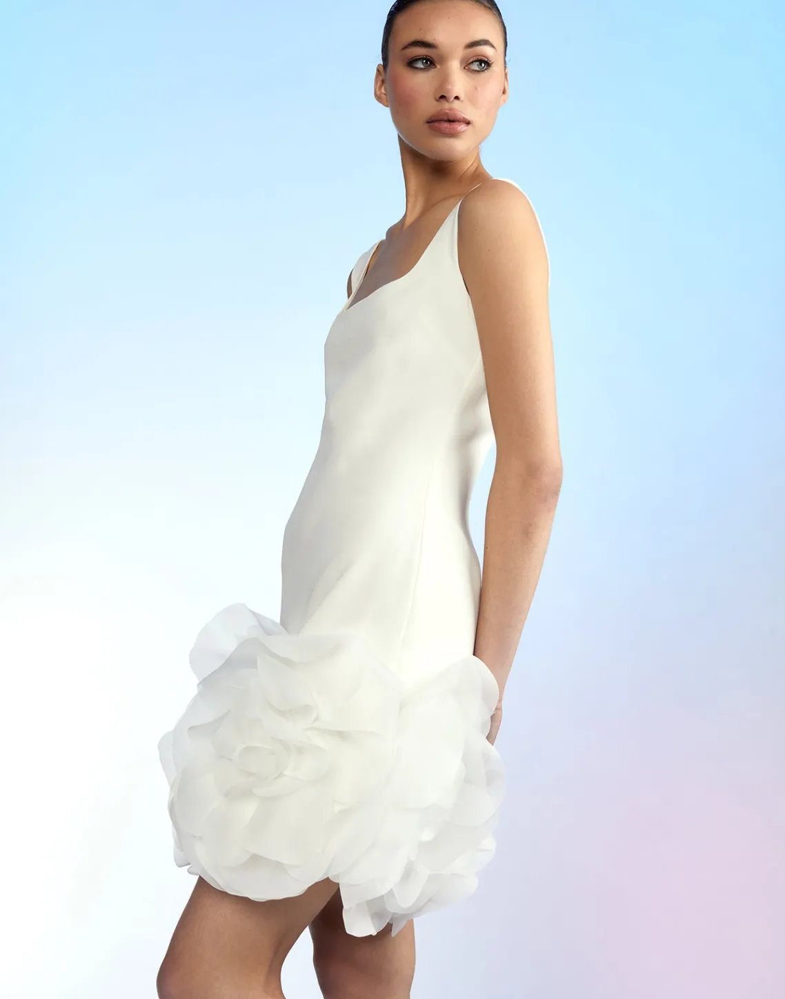 Cynthia Rowley Kourtney Organza Flower Hem Dress White Clearance