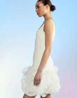 Cynthia Rowley Kourtney Organza Flower Hem Dress White Clearance