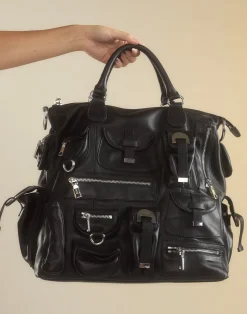 Cynthia Rowley Leather Cargo Pocket Bag BLACK Discount