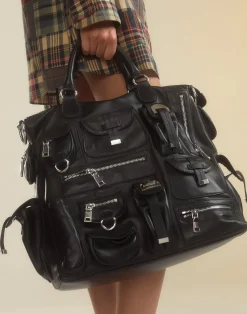 Cynthia Rowley Leather Cargo Pocket Bag BLACK Discount