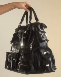 Cynthia Rowley Leather Cargo Pocket Bag BLACK Discount