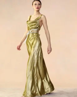 Cynthia Rowley Liquid Gold Lamé Dress GREEN Discount