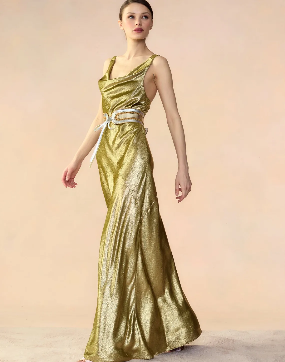 Cynthia Rowley Liquid Gold Lamé Dress GREEN Discount