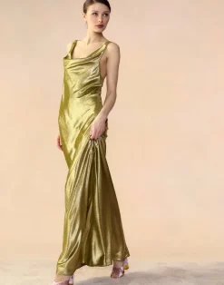 Cynthia Rowley Liquid Gold Lamé Dress GREEN Discount
