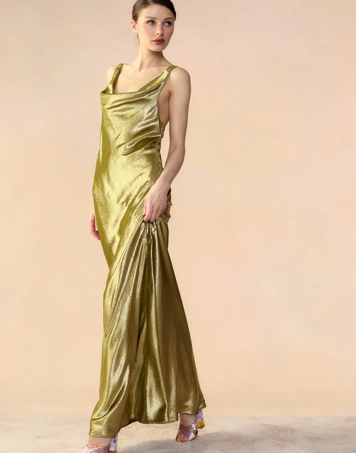 Cynthia Rowley Liquid Gold Lamé Dress GREEN Discount