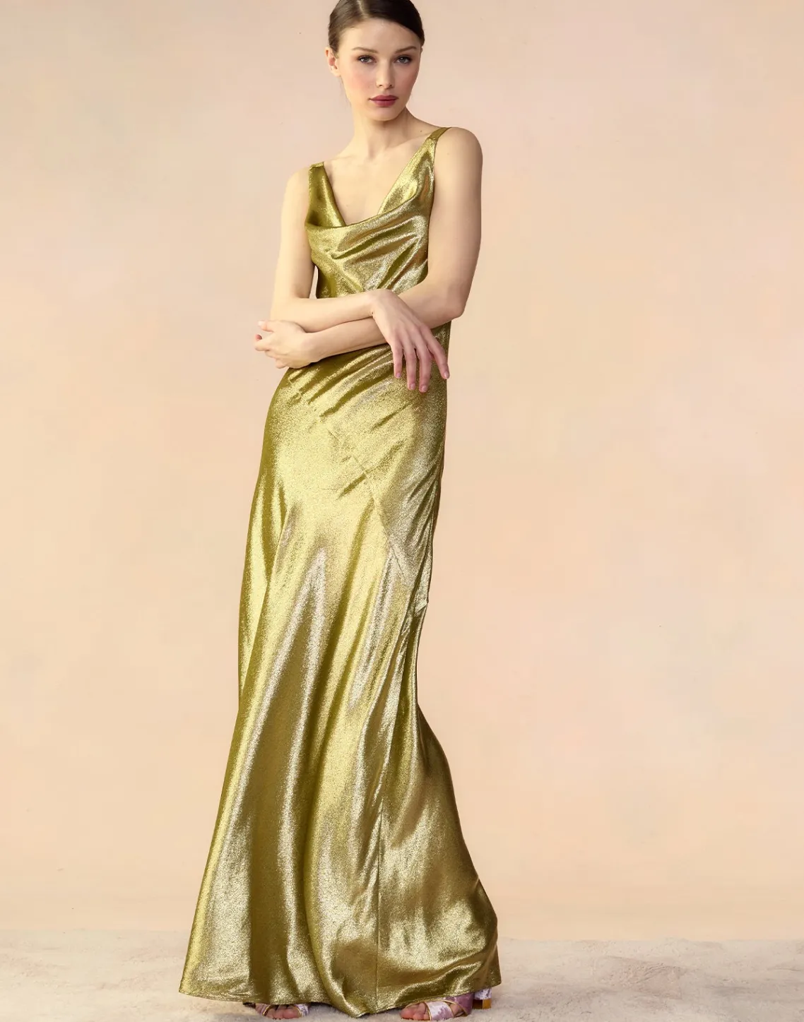 Cynthia Rowley Liquid Gold Lamé Dress GREEN Discount