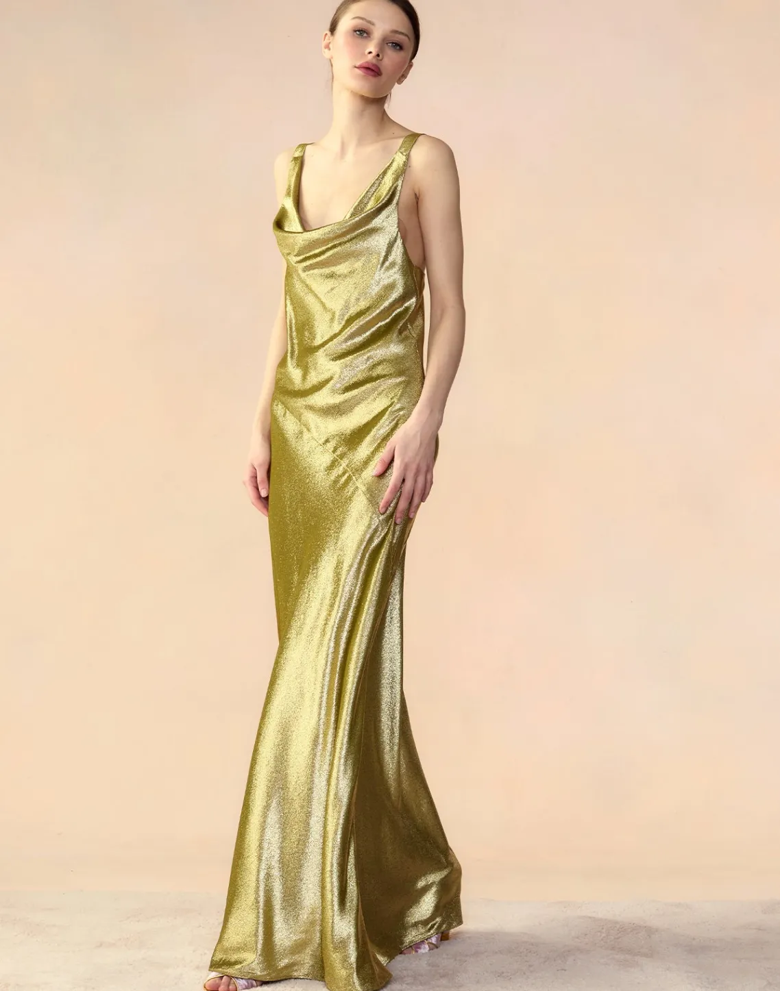 Cynthia Rowley Liquid Gold Lamé Dress GREEN Discount