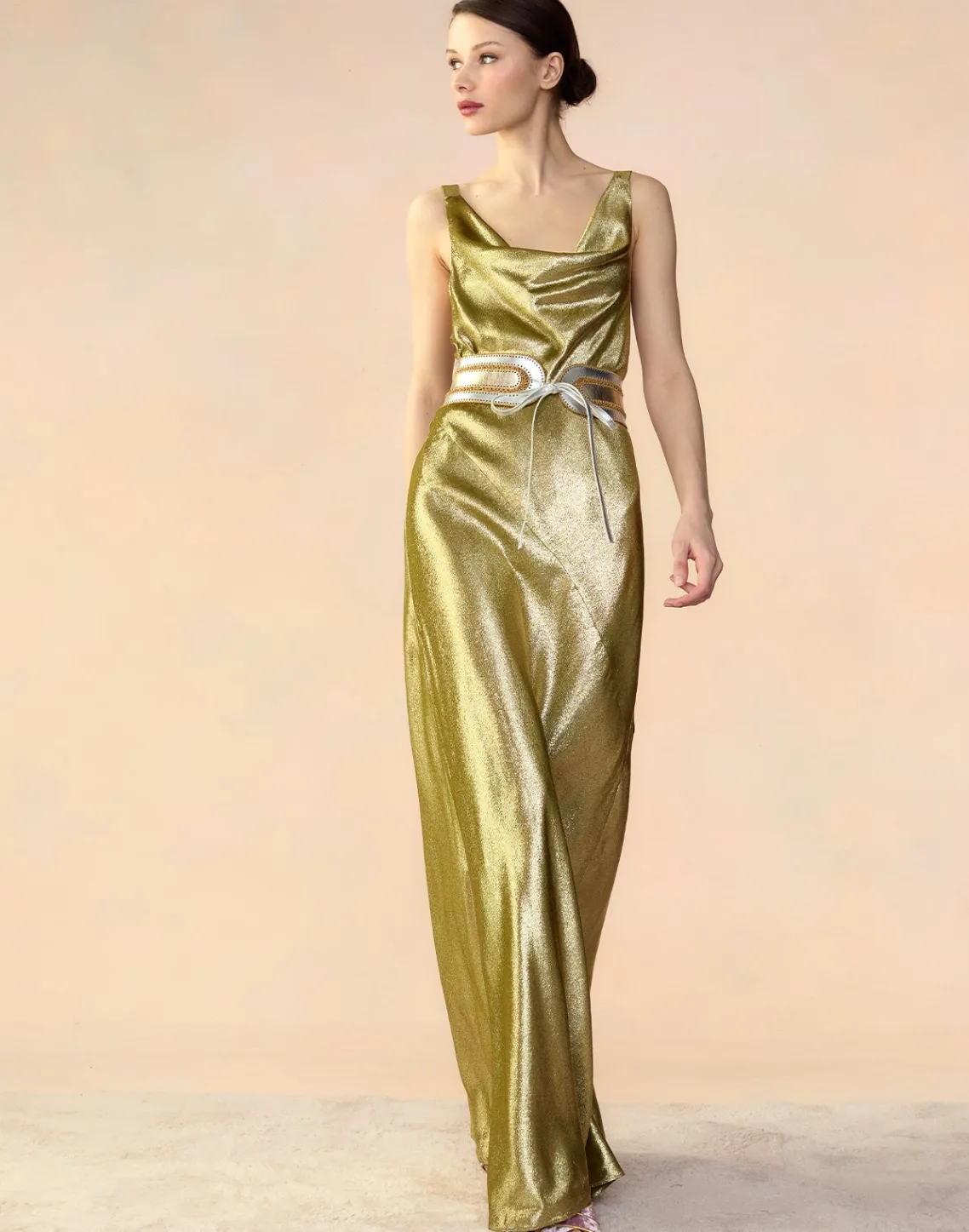 Cynthia Rowley Liquid Gold Lamé Dress GREEN Discount