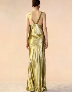 Cynthia Rowley Liquid Gold Lamé Dress GREEN Discount