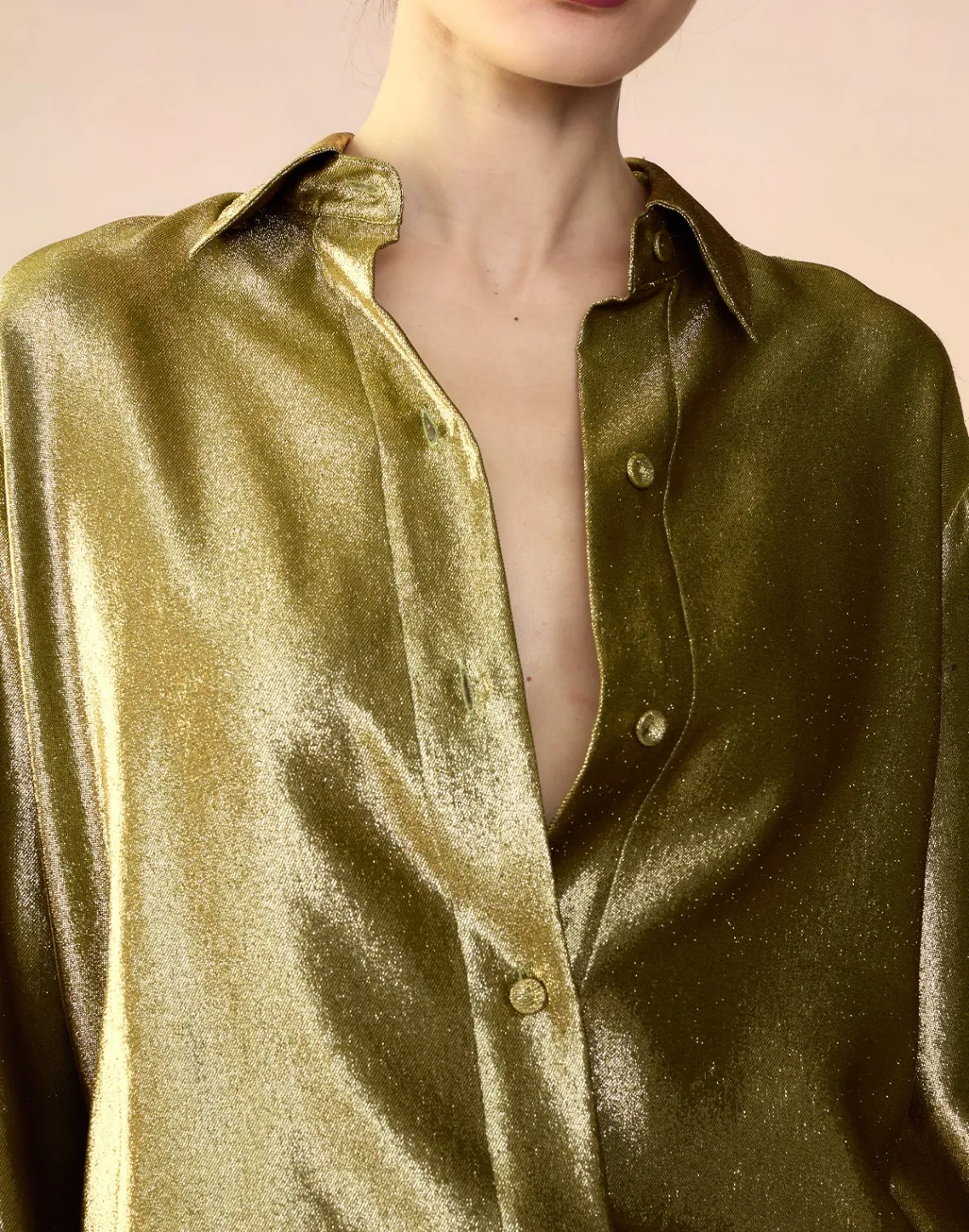 Cynthia Rowley Liquid Gold Lamé Shirt GREEN Hot
