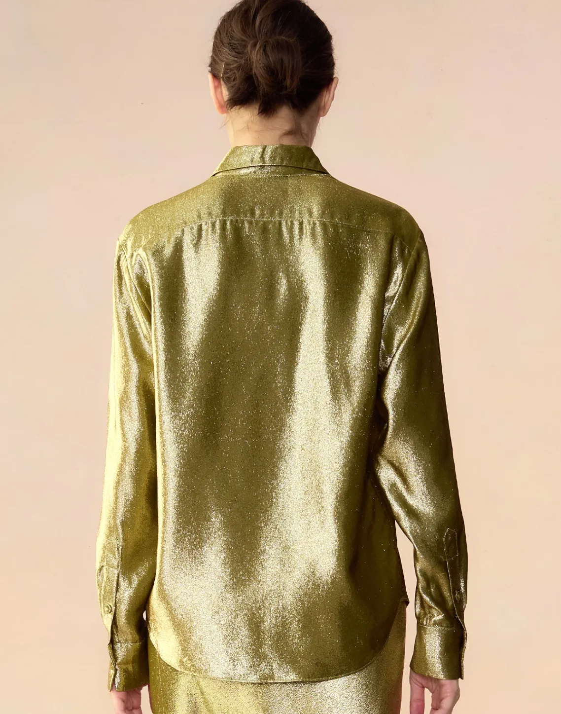 Cynthia Rowley Liquid Gold Lamé Shirt GREEN Hot