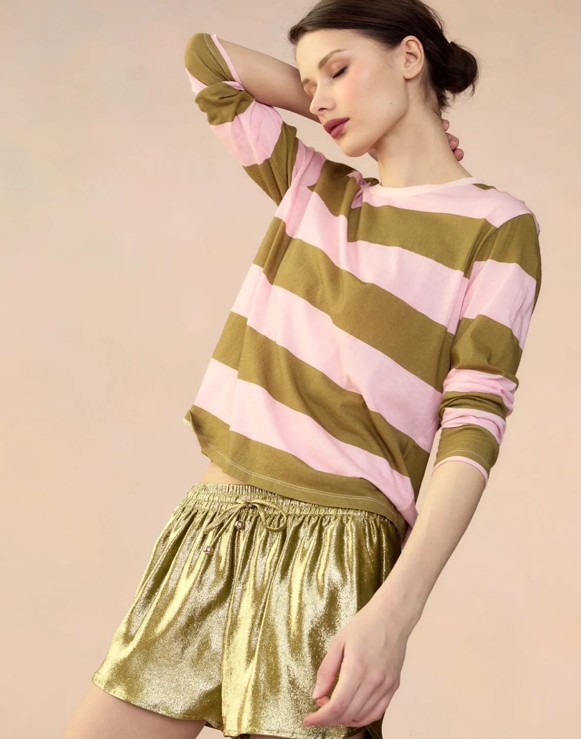 Cynthia Rowley Liquid Gold Lamé Shorts GREEN Sale