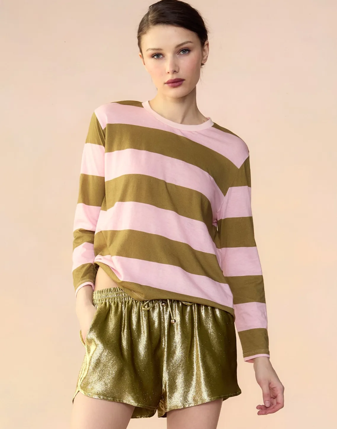 Cynthia Rowley Liquid Gold Lamé Shorts GREEN Sale