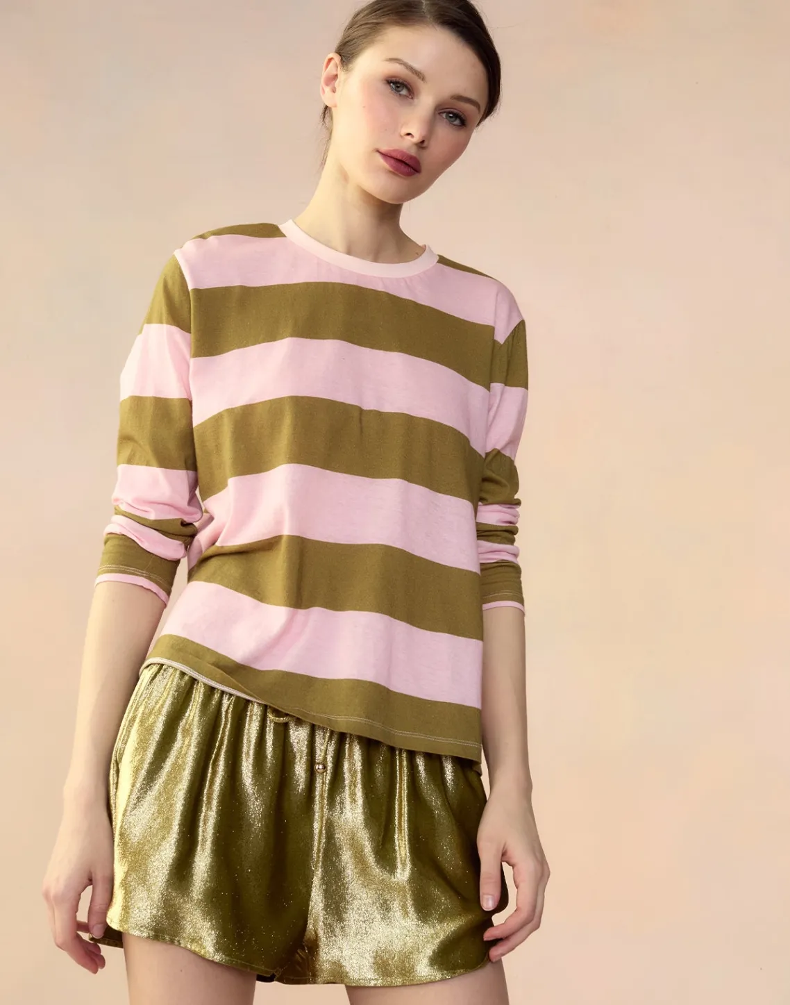 Cynthia Rowley Liquid Gold Lamé Shorts GREEN Sale